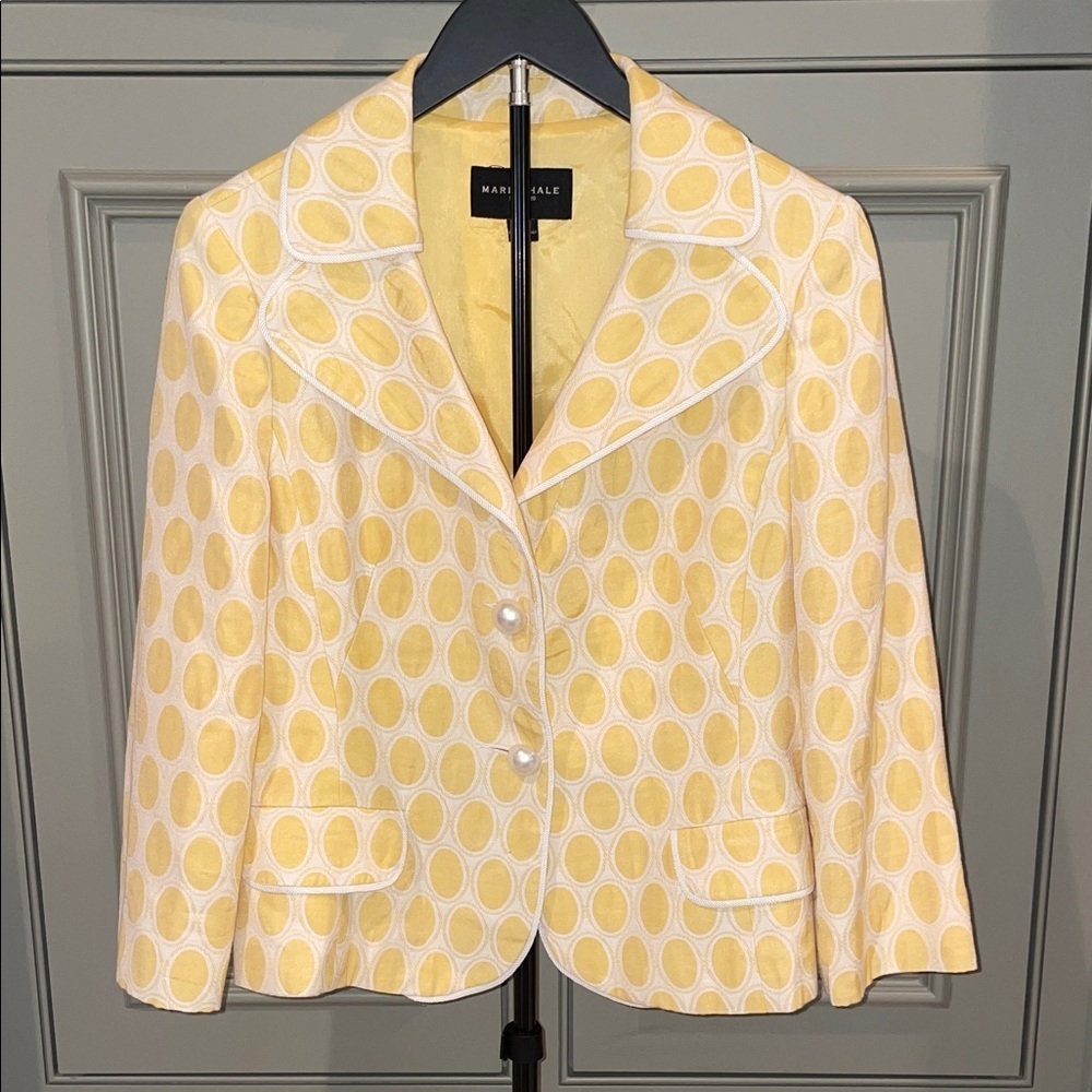 Mark Shale Yellow Polka Dot Tailored Blazer with Pearl Buttons